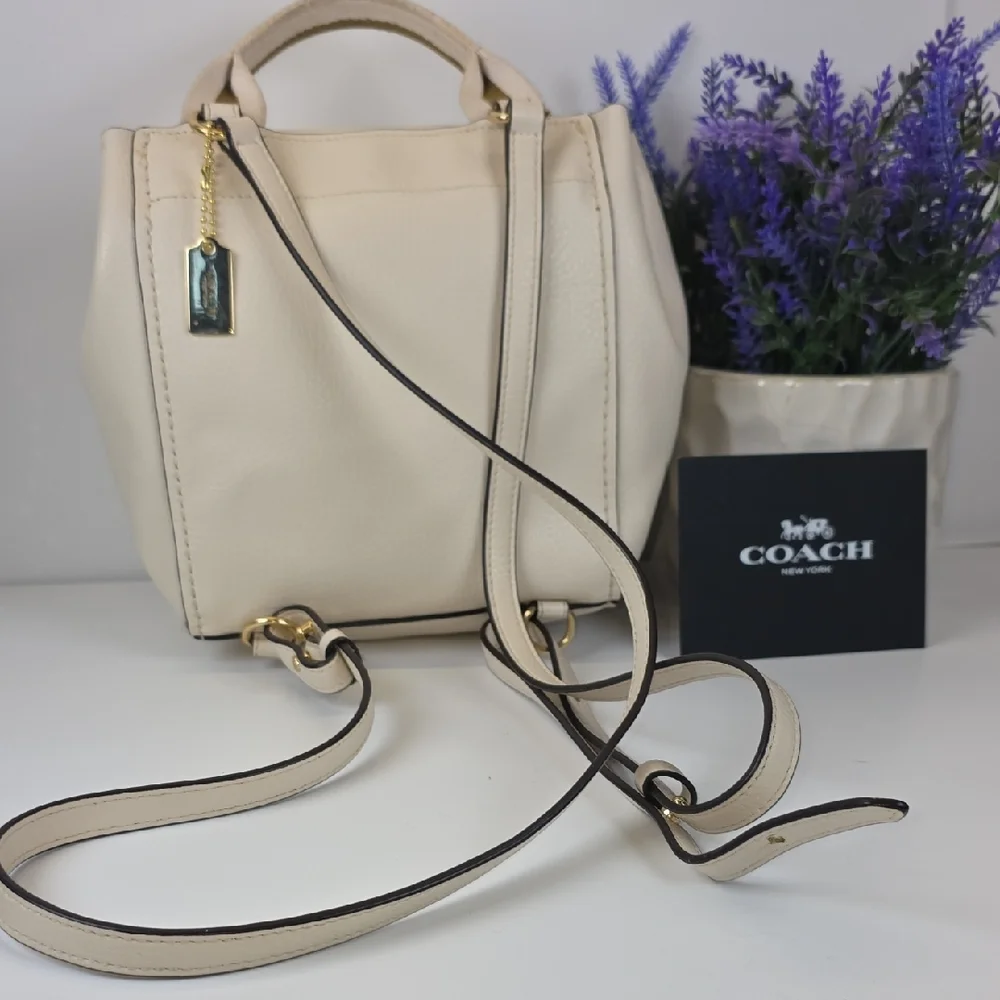 Coach Derby Ivory White‎ Leather Backpack Crossbody Shoulder Bag - Picture 8 of 16